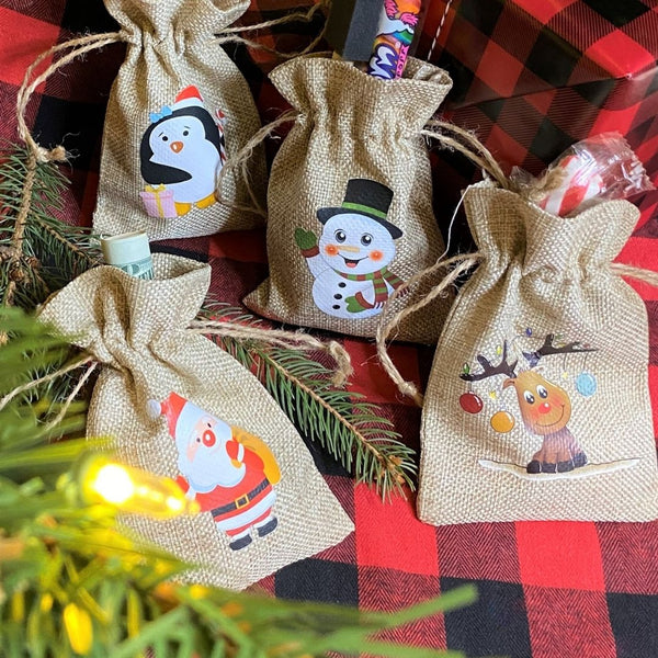 Christmas Burlap Gift Bags | Set of Four