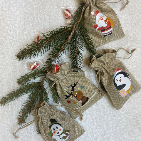 Christmas Burlap Gift Bags | Set of Four